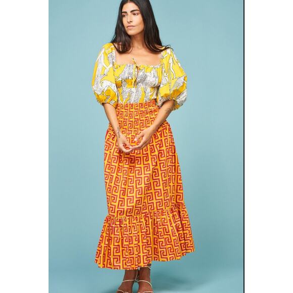 NWOT Rhode Artie Smocked Waist Skirt in Orange, Red & Pink - Size XS X-Small - Picture 2 of 6